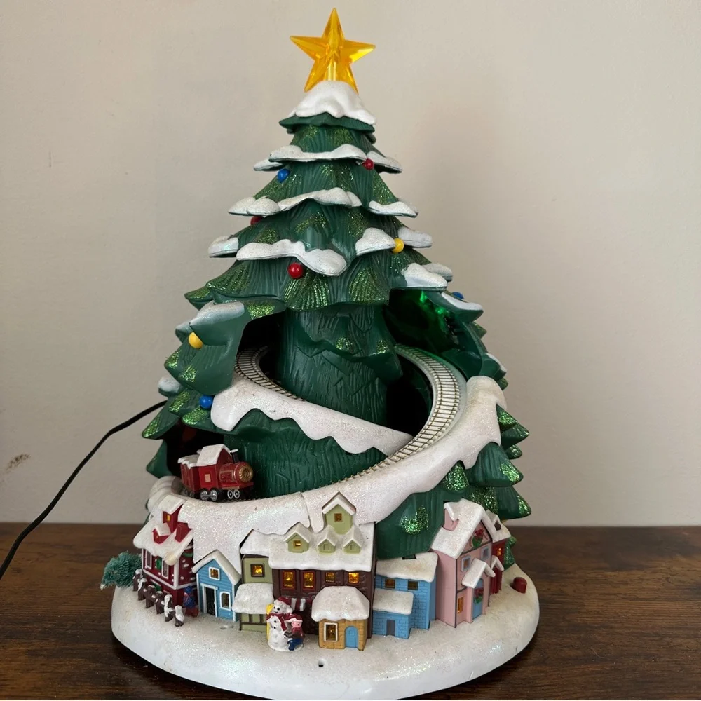 Vintage Avon 2007 Musical Christmas Tree with Moving Train & Village Scene - Picture 9 of 11